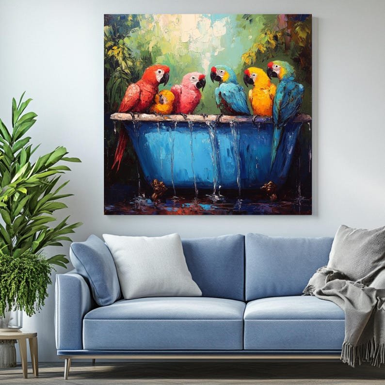 Parrot Wall Art, Canvas or Poster, Parrot Wall Decor, Parrot Home Decor, Living Room Decor, Bathtub Wall Art, Tropical Decor, Animal Decor - Image 4