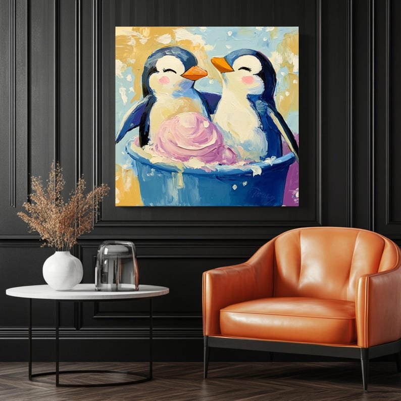 Happy Penguins Wall Art, Canvas or Poster, Cute Animal Nursery Decor, Winter Kids Room Wall Art, Playful Arctic Theme, Whimsical Wall Print - Image 3