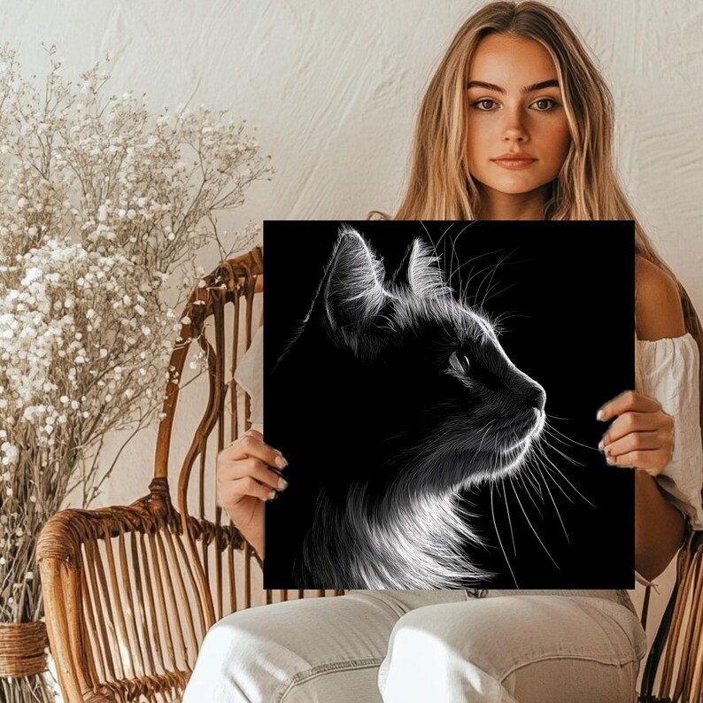 Cat Wall Art, Canvas Or Poster, Modern Animal Decor, Minimalist Wall Hanging, Cute Cat Print, Living Room Wall Art, Contemporary Home Decor - Image 5