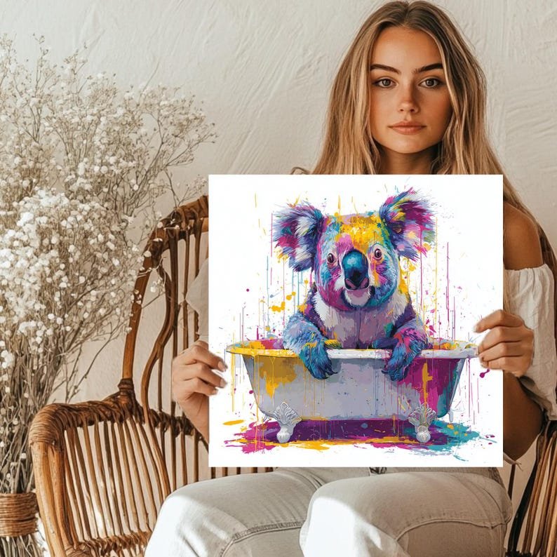 Koala In Bathtub Wall Art, Canvas Or Poster, Colorful Animal Decor, Funny Bathroom Wall Decor, Whimsical Kids Room Art, Modern Pop Art Print - Image 5