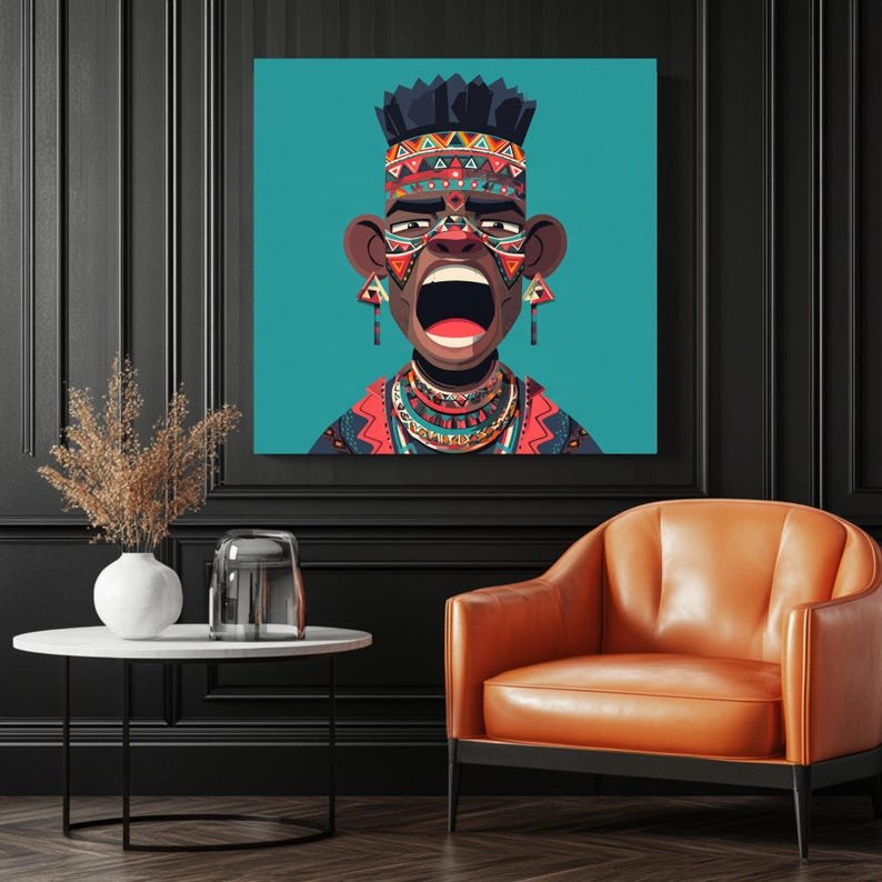 African Tribal Art, Canvas or Poster, Cultural Portrait Painting, Living Room Office Wall Art, Bold Modern Home Decor, Gift for Art Lovers - Image 3