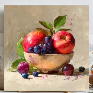 Apple and Grape Wall Art, Canvas or Poster, Fruit Still Life Painting, Kitchen Dining Room Decor, Rustic Home Artwork, Classic Wall Decor