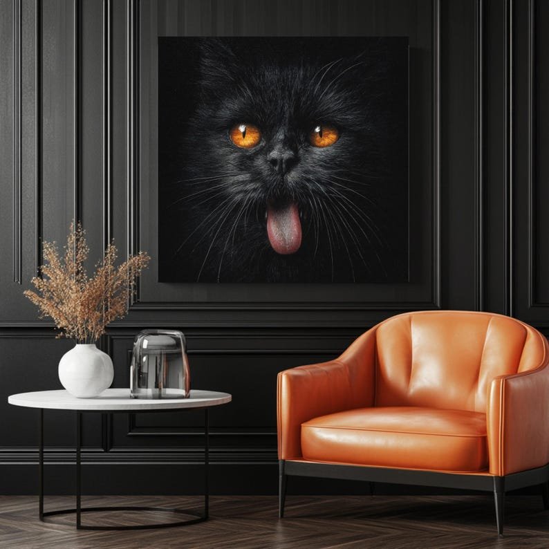 Cat Portrait Wall Art, Canvas Or Poster, Animal Wall Art, Room Decor, Modern Decor, Living Room Decor, Cat Wall Hanging, Dramatic Cat Decor - Image 3