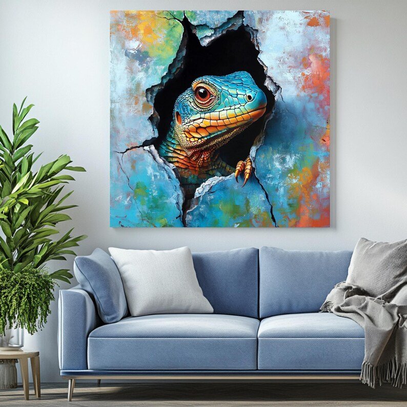 Lizard Wall Art, Canvas or Poster, Colorful Animal Painting, Modern Wall Hanging, Unique Wall Art, Bold Home Decor, Contemporary Wall Art - Image 4