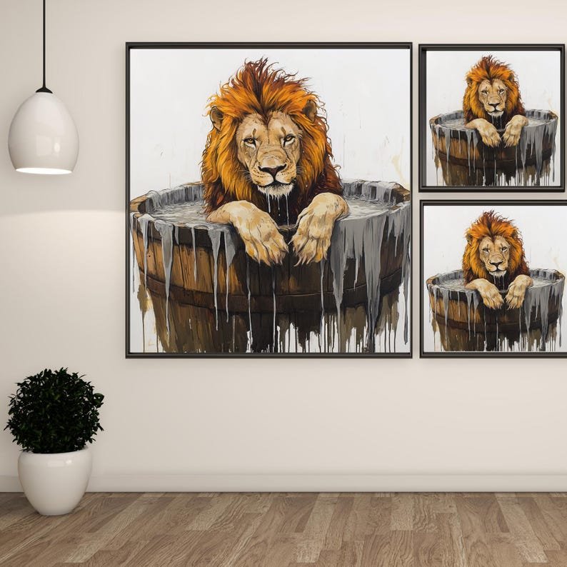 Lion in Bathtub Wall Art, Poster or Canvas, Funny Bathroom Decor,Quirky Animal Print,Whimsical Lion Poster,Playful Art for Home or Kids Room - Image 2