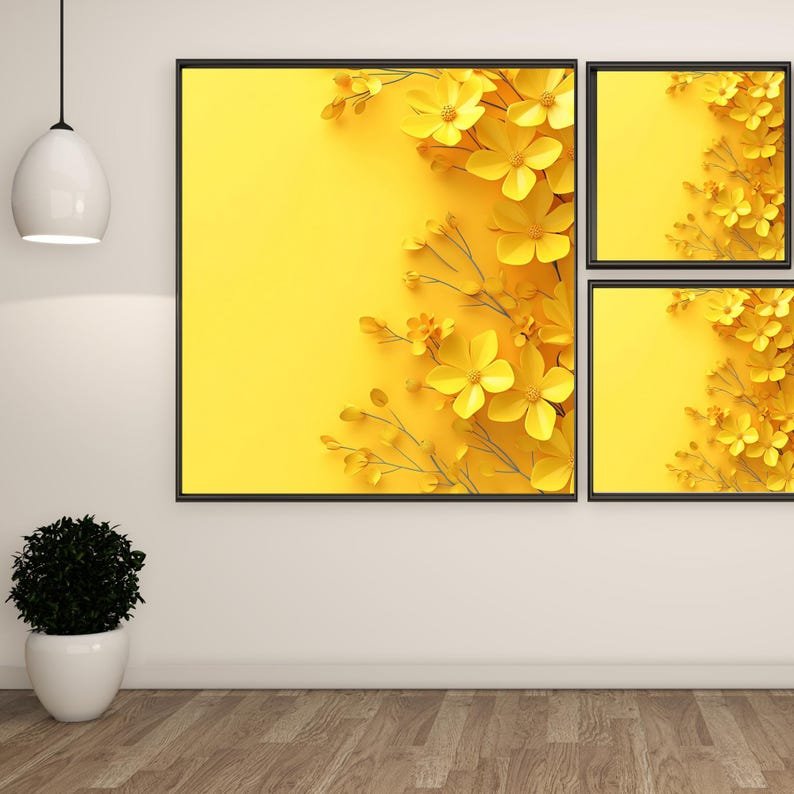 Yellow Floral Wall Art, Canvas Or Poster, Home Decor, Modern Decor, Flower Decor, Living Room Decor, Yellow Flower Wall Hanging, Floral Art - Image 2