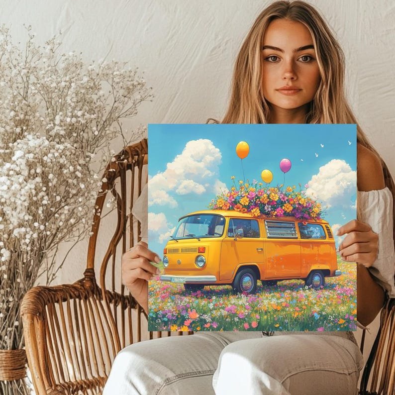 Floral Van Wall Art, Poster or Canvas, Boho Wall Decor, Hippie Van Print, Retro Flower Art, Van Life Wall Art, Teen Room Decor,Bedroom Print - Image 5
