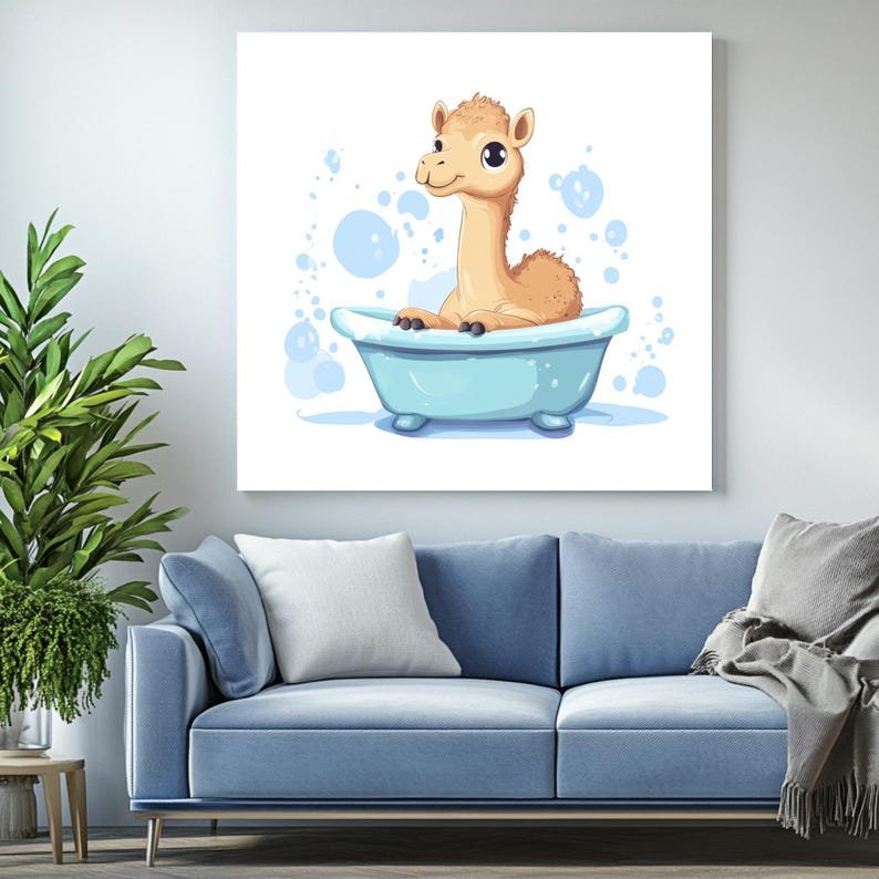 Camel Wall Art, Canvas Or Poster, Bathroom Wall Decor, Funny Bathroom Art, Bathtub Animal Art,Kids Bathroom Decor,Animal Prints,Modern Decor - Image 4