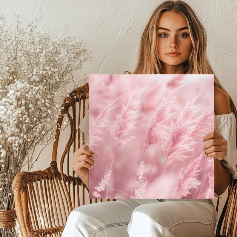 Pink Pampas Grass Wall Art, Canvas or Poster, Boho Wall Hanging, Modern Wall Art, Bedroom Wall Decor, Living Room Home Decor, Gallery Art - Image 5