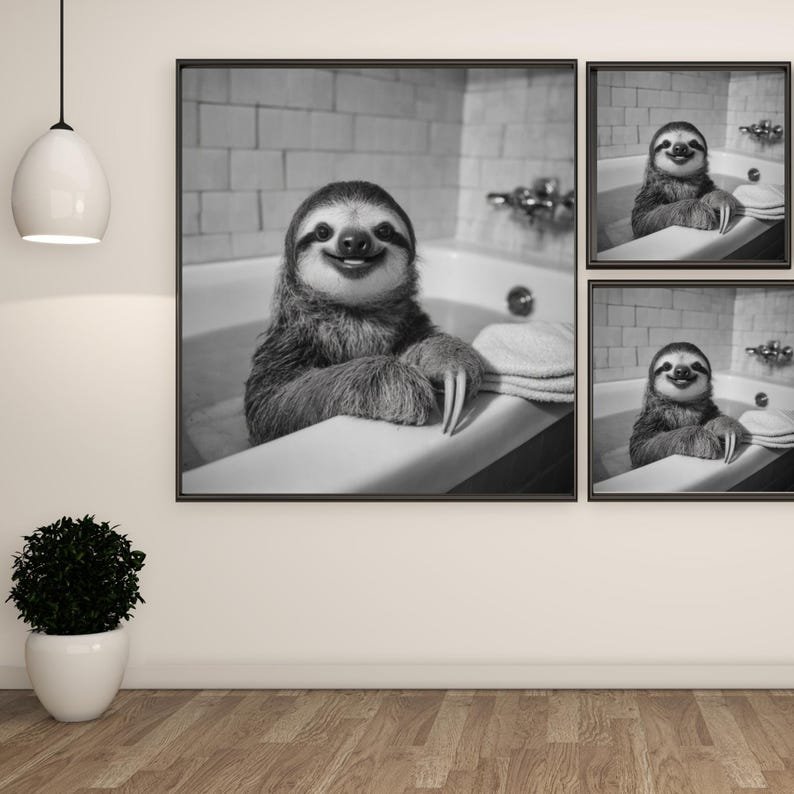 Sloth In Bathtub, Canvas or Poster, Animal Decor, Sloth Wall Art, Bathroom Wall Decor, Home Decor, Bathroom Wall Art, Cute Animal Print - Image 2