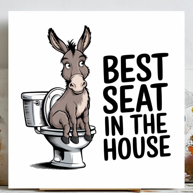 Donkey Wall Decor, Canvas Or Poster, Best Seat In The House, Funny Donkey Decor, Donkey Wall Hanging, Animal Decor, Home Decor, Bathroom Art