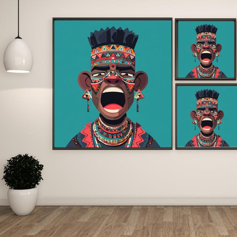 African Tribal Art, Canvas or Poster, Cultural Portrait Painting, Living Room Office Wall Art, Bold Modern Home Decor, Gift for Art Lovers - Image 2