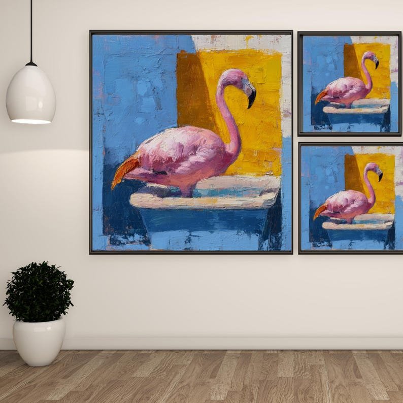 Flamingo In Bathtub Wall Art, Canvas Or Poster, Funny Bathroom Decor, Tropical Home Decor, Bird Wall Art, Unique Wall Hanging, Flamingo Gift - Image 2