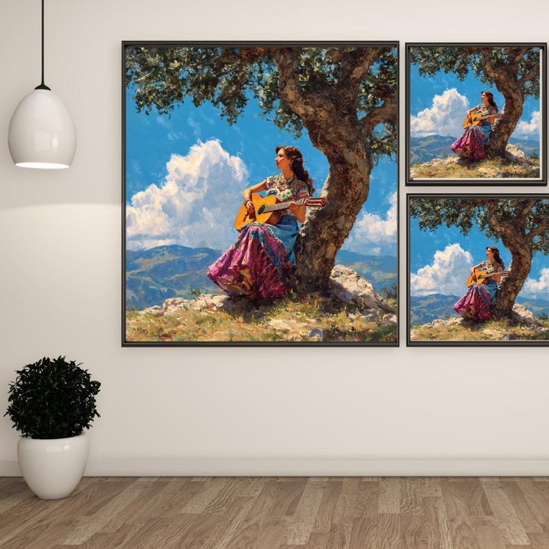 Woman Playing Guitar Wall Art, Canvas Or Poster, Music Room Decor, Impressionist Wall Art, Living Room Decor, Boho Home Decor, Guitar Art - Image 2
