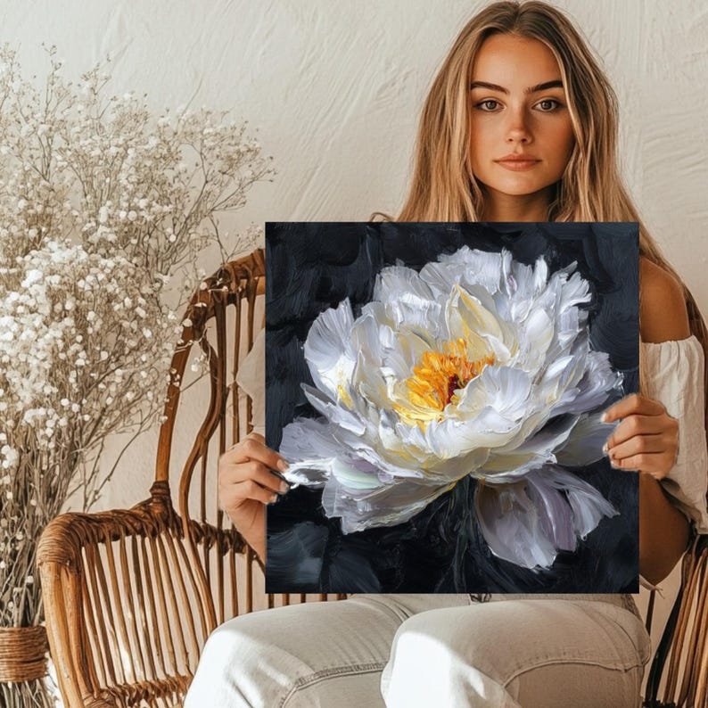 White Peony Flower, Canvas Or Poster, Floral Decor, Bedroom Decor, Home Decor, Living Room Office Decor, Botanical Wall Hanging, Peony Art - Image 5