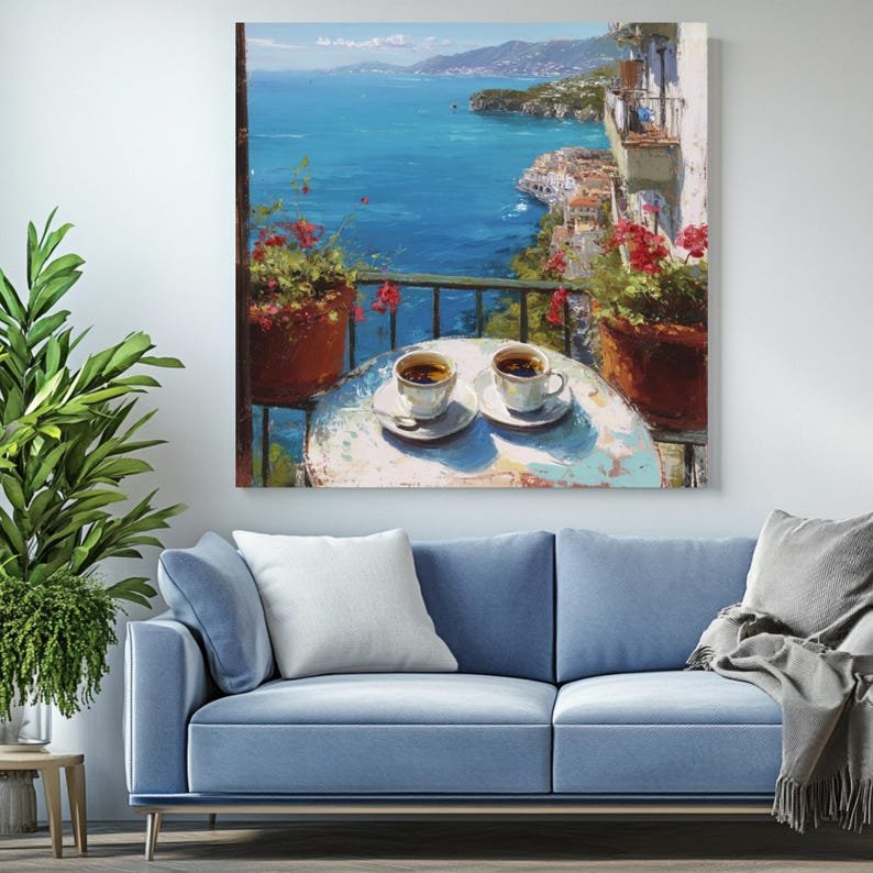 Mediterranean Wall Art, Canvas or Poster, Coastal Balcony Decor, Kitchen Wall Art, Contemporary Painting, Living Room Art, Ocean View Art - Image 4