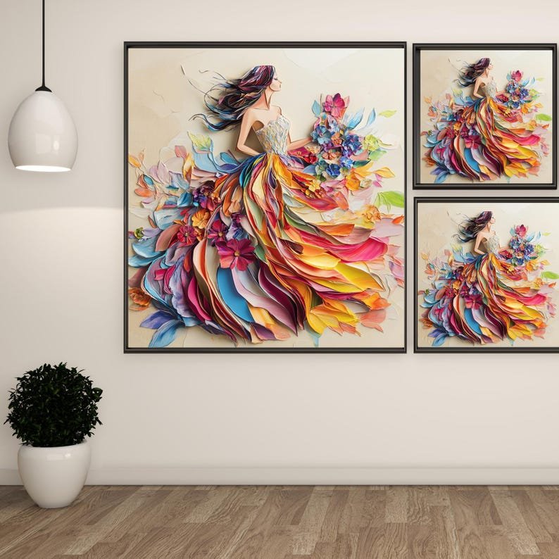 Woman With Flowers Wall Art, Canvas Or Poster, Feminine Decor, Living Room Decor, Office Decor, Bedroom Decor, Lady Wall Hanging, Floral Art - Image 2