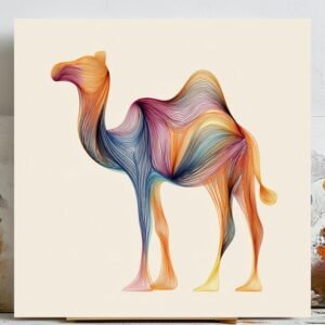 Abstract Camel Wall Art, Canvas or Poster, Colorful Line Art Animal Decor, Modern Desert Theme, Living Room Decor, Unique Art Gift, Boho Art