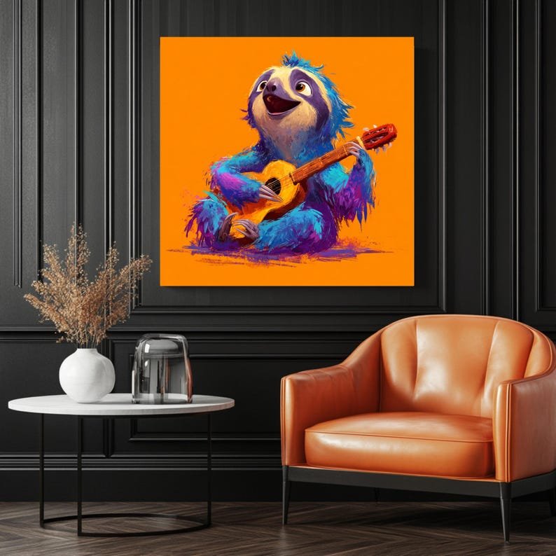 Sloth Playing Guitar Wall Art, Canvas Or Poster, Animal Music Decor, Kids Room Art, Living Room Decor, Musical Wall Hanging, Sloth Art - Image 3