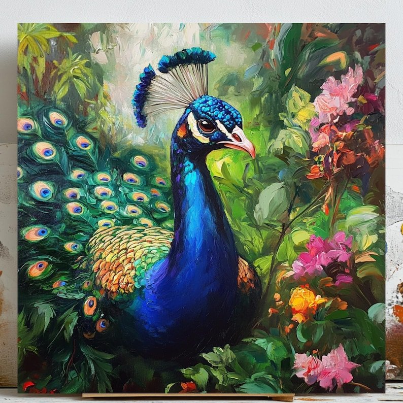 Peacock Wall Art, Canvas or Poster, Peacock Art Print, Peacock Painting, Bird Wall Art, Peacock Decor, Vintage Peacock Art, Framed Wall Art