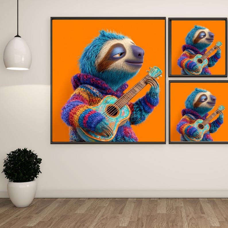 Sloth Playing Guitar Wall Art, Canvas Or Poster, Funny Animal Art, Musician Gift, Home Decor, Unique Wall Hanging, Sloth Lovers Decor - Image 2