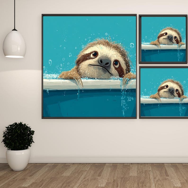 Sloth In Bathtub, Canvas or Poster, Bathroom Art, Animal Bathroom Decor, Cute Sloth Wall Art, Home Decor, Bathroom Wall Hanging, Sloth Art - Image 2