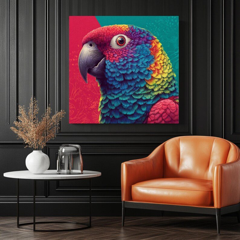 Colorful Parrot Wall Art, Canvas or Poster, Vibrant Bird Decor, Living Room Wall Art, Modern Animal Art, Tropical Parrot Illustration Print - Image 3