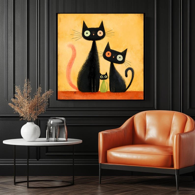 Whimsical Cat Family Canvas Or Poster, Animal Wall Decor, Home Decor, Kids Room Decor, Living Room Decor, Modern Decor, Playful Cat Artwork - Image 3