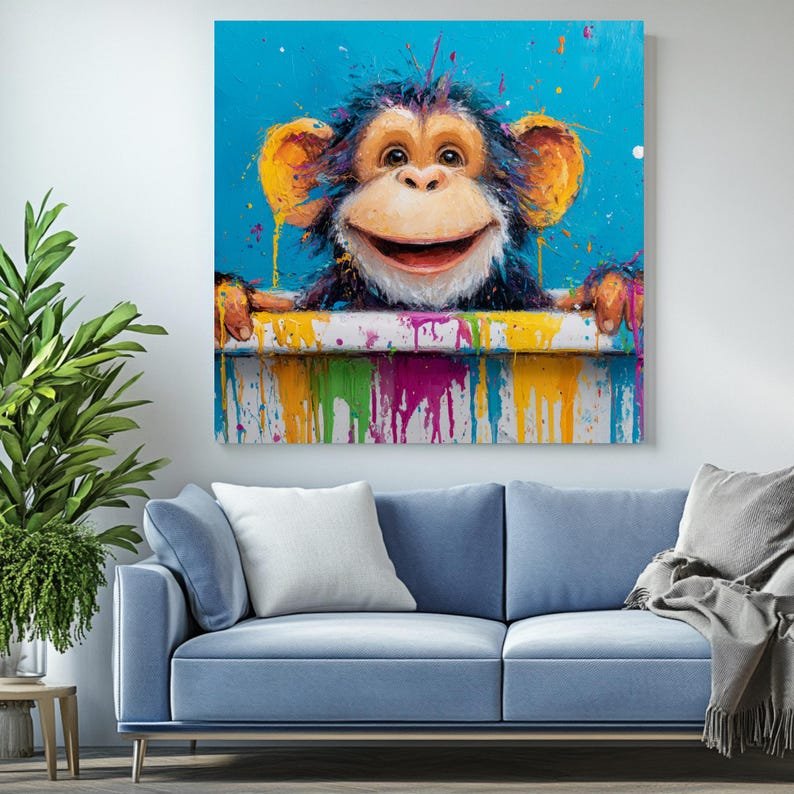 Colorful Monkey Wall Art, Canvas or Poster, Cute Animal Painting, Vibrant Abstract Decor, Kids Room Wall Hanging, Playroom Home Art - Image 4