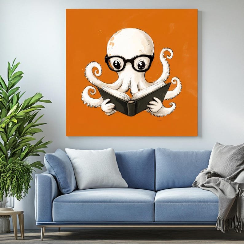 Octopus Wall Art, Canvas Or Poster, Octopus Wall Decor, Octopus Home Decor, Library Art, Reading Nook Decor, Modern Wall Art, Animal Print - Image 4