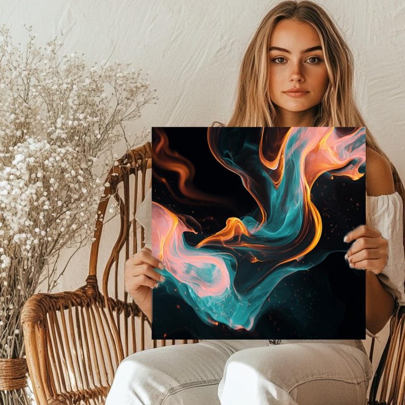 Colorful Flame Wall Art, Canvas or Poster, Abstract Home Decor, Living Room Bedroom Wall Art, Fire Smoke Artwork Print, Modern Home Gift - Image 5