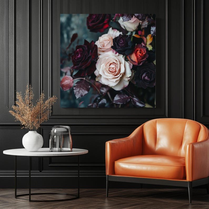 Dark Rose Wall Art, Canvas or Poster, Floral Wall Hanging, Romantic Wall Decor, Living Room Wall Art, Bedroom Wall Art, Elegant Flower Art - Image 3