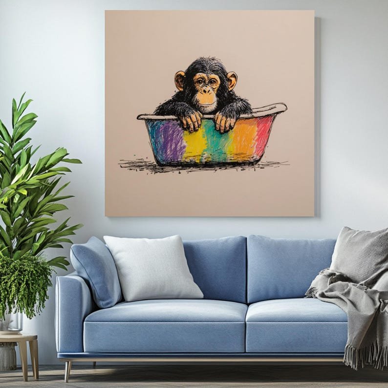 Chimpanzee In Bathtub Wall Decor, Canvas Or Poster, Animal Bathroom Art, Monkey Wall Art, Jungle Animal Decor, Home Wall Art, Bathroom Decor - Image 4