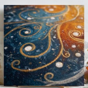 Blue and Gold Abstract Swirl Canvas Or Poster, Modern Boho Aesthetic Wall Art for Living Room or Bedroom, Elegant Contemporary Home Decor