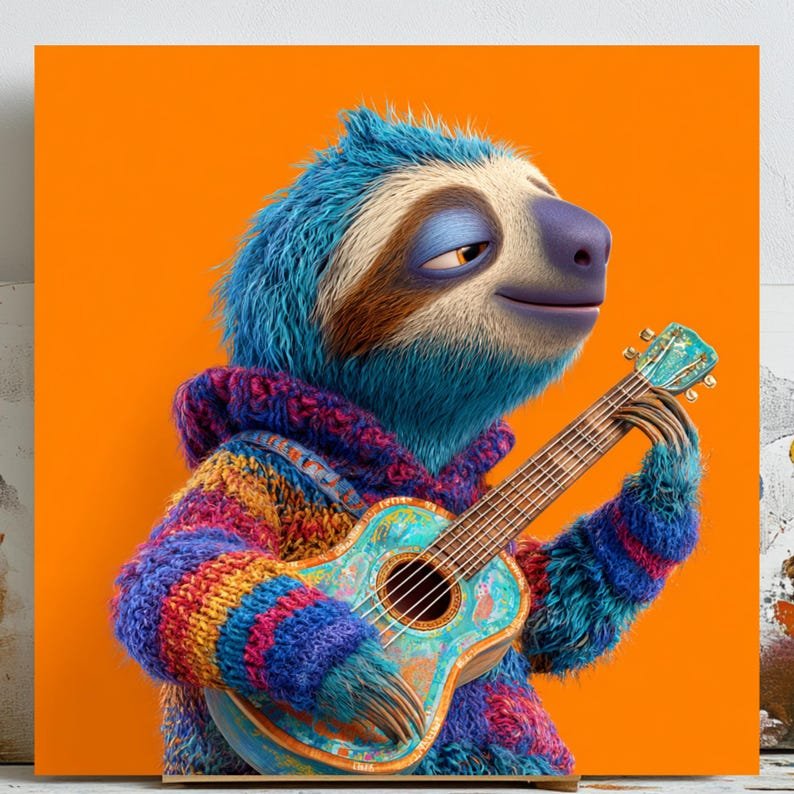 Sloth Playing Guitar Wall Art, Canvas Or Poster, Funny Animal Art, Musician Gift, Home Decor, Unique Wall Hanging, Sloth Lovers Decor
