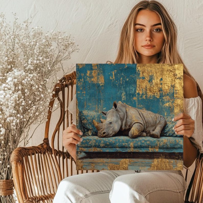 Rhino Wall Art, Canvas Or Poster, Animal Decor, Living Room Decor, Contemporary Art, Home Wall Art, Whimsical Art, Rhino Portrait,Home Decor - Image 5