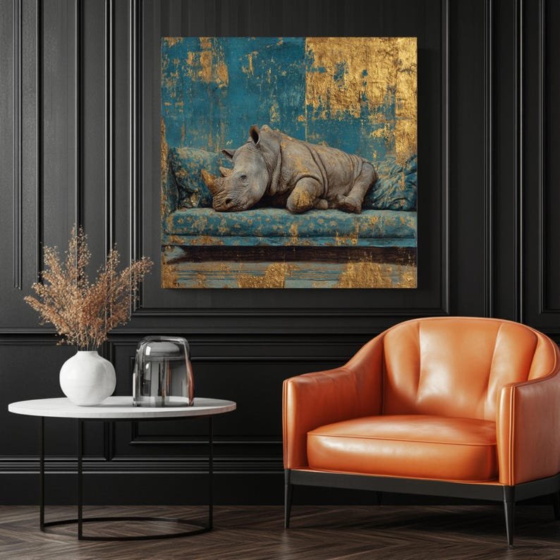 Rhino Wall Art, Canvas Or Poster, Animal Decor, Living Room Decor, Contemporary Art, Home Wall Art, Whimsical Art, Rhino Portrait,Home Decor - Image 3