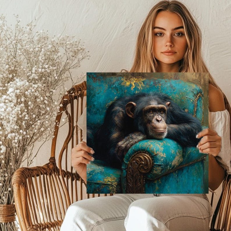 Chimpanzee Wall Art, Canvas or Poster, Animal Decor, Living Room Decor, Contemporary Art, Home Wall Art, Whimsical Wall Hanging, Monkey Art - Image 4