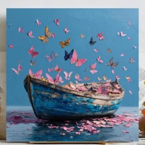 Butterfly Boat Wall Art, Canvas or Poster, Whimsical Nature Decor, Living Room Wall Hanging, Dreamy Coastal Artwork, Home Decor, Gift Idea