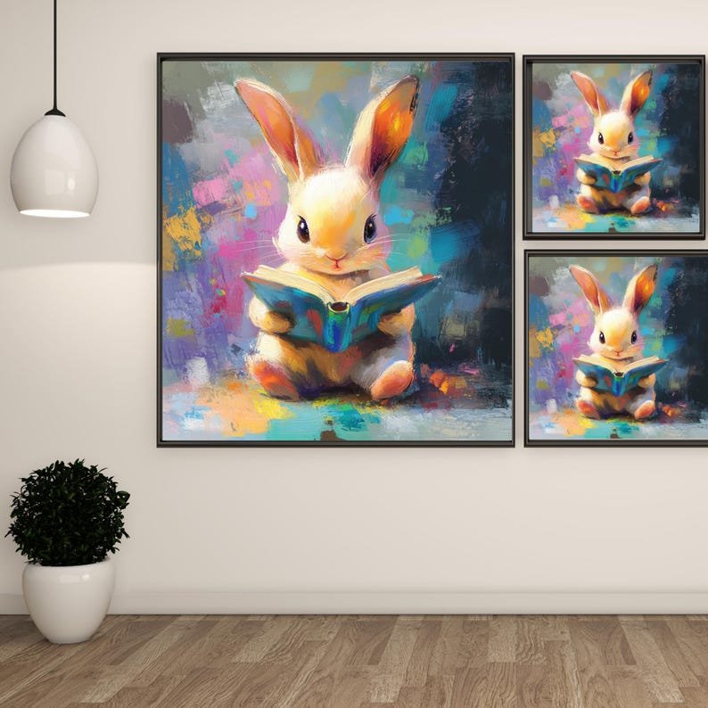Bunny Wall Art, Canvas Or Poster, Bunny Wall Decor, Rabbit Home Decor, Kids Room Decor, Living Room Decor, Animal Decor, Book Lover Decor - Image 2