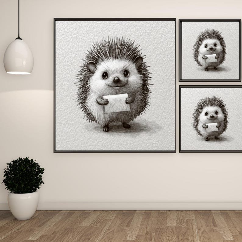 Cute Hedgehog Wall Art, Canvas Or Poster, Bathroom Wall Art, Kids Room Art, Nursery Wall Hanging, Animal Wall Decor, Minimalist Art - Image 2