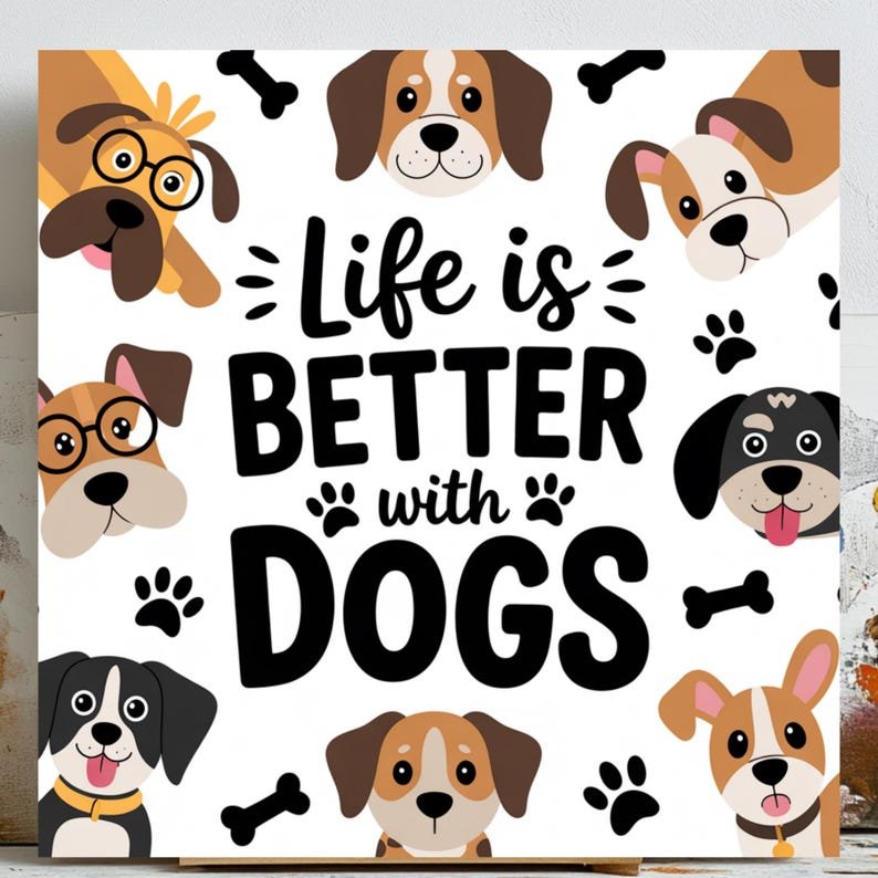 Life Is Better With Dogs, Canvas Or Poster, Dog Lovers Wall Art, Pet Quote Decor, Living Room Wall Decor, Cute Animal Home Art For Gift