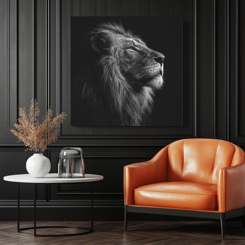 Majestic Lion Wall Art, Canvas or Poster, Animal Contemporary Decor, Living Room Office Bedroom Dining Room Black White Wall Art - Image 3