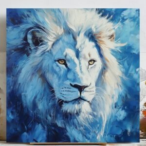 Blue Lion Art, Canvas or Poster, Abstract Modern Bohemian Decor, Living Room Bedroom Office Entryway Wall Art, Animal Nature Print