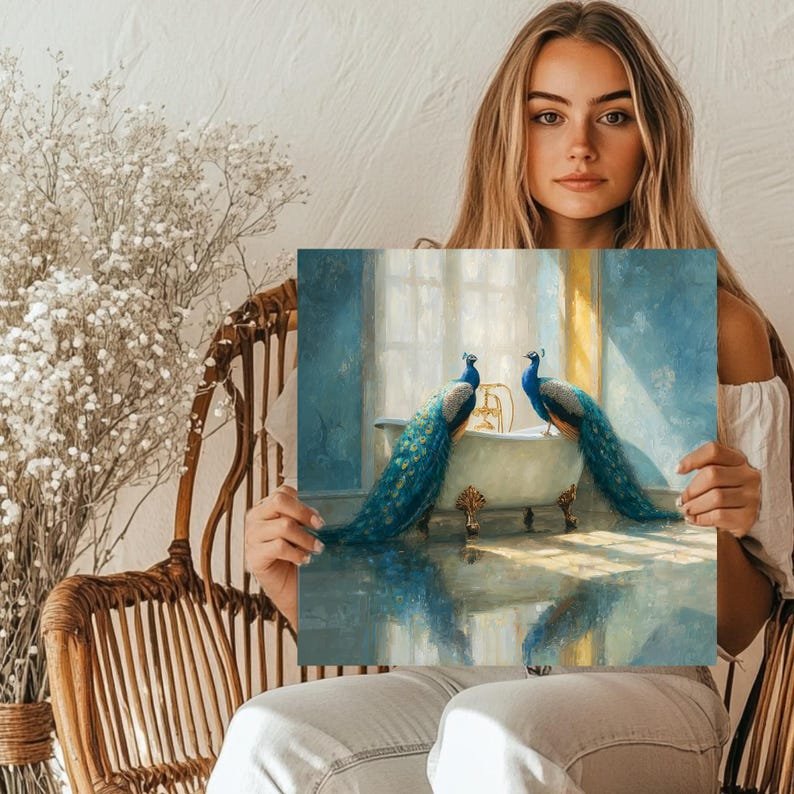 Peacock In Bathtub Wal Art, Canvas Or Poster, Elegant Bird Decor, Luxury Bathroom Print, Blue Green Gold Wall Hanging, Bathroom Wall Art - Image 5
