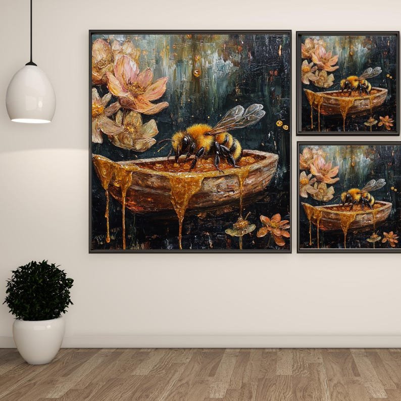 Honey Bee Floral Art Print: Earthy Boho Home Decor - Image 2