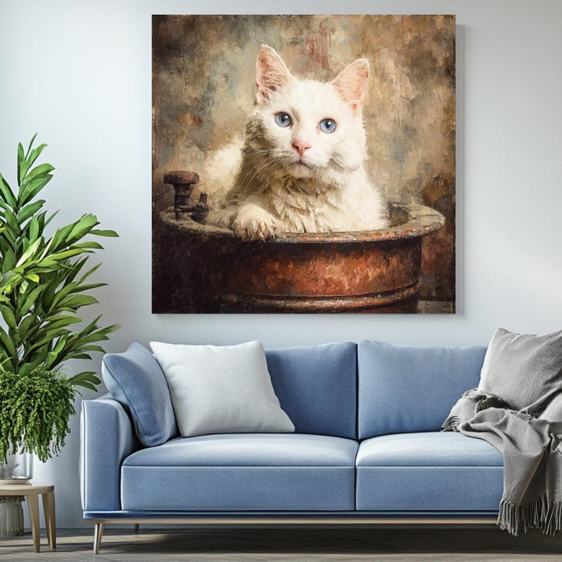Fluffy White Cat Wall Art, Cute Kitten Print, Persian Cat Illustration, Vintage Cat Painting, Digital Download, Cat Lover Gift, Home Decor - Image 4