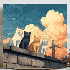Colorful Cats Wall Art, Canvas or Poster, Whimsical Cat Decor, Animal Wall Hanging, Modern Living Room Wall Art, Gift for Cat Lovers