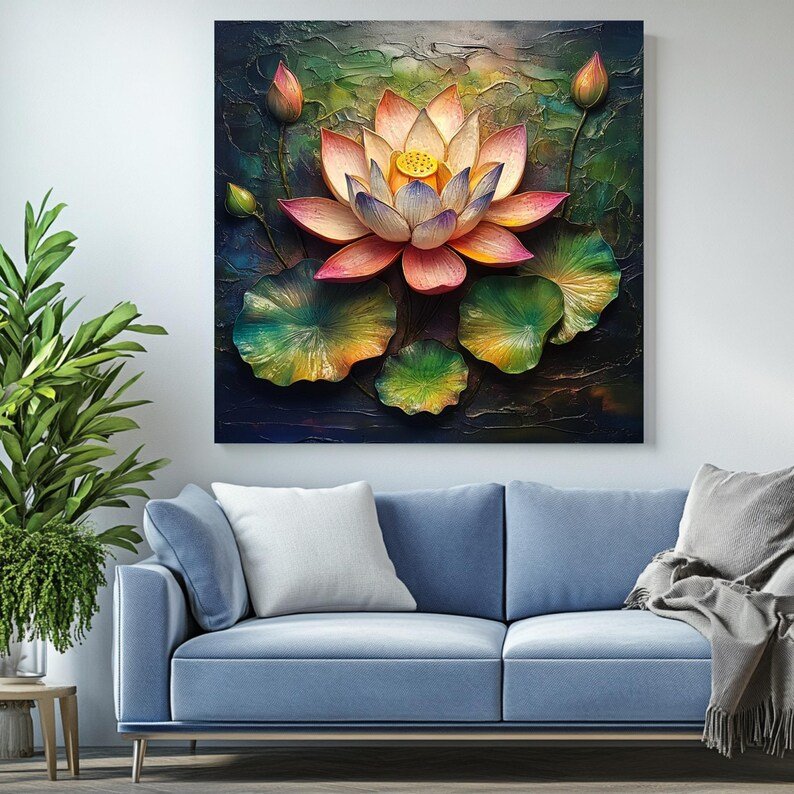 Blooming Lotus Wall Art, Canvas or Poster, Botanical Wall Decor, Contemporary Floral Art, Modern Wall Hanging, Dining Room Wall Art - Image 4