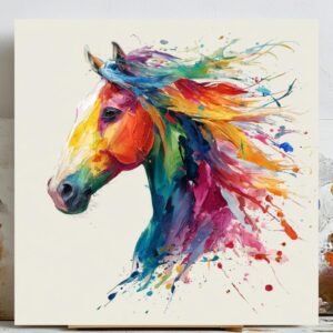 Colorful Horse Wall Art, Canvas Or Poster, Unique Wall Decor, Living Room Decor, Home Decor, Splatter Paint Horse,Vibrant Artwork,Room Decor